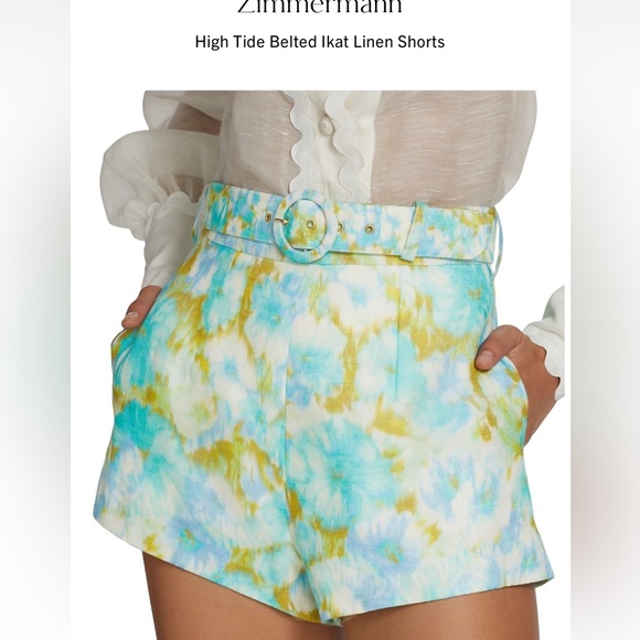 Zimmerman High tide belted ikat linen shorts green - Picture 2 of 7
